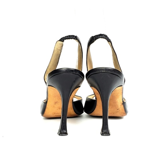 Manolo Blahnik Black Leather Slingback Heels - Picture 5 of 8